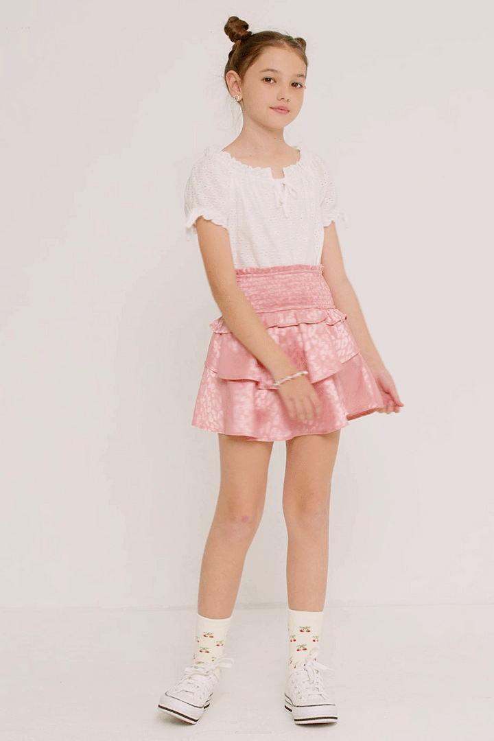 Satin Leopard Print Smocked Waist Skirt