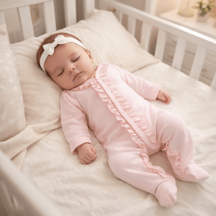 Pink Ruffles Footie-Baby Girls Sleepwear