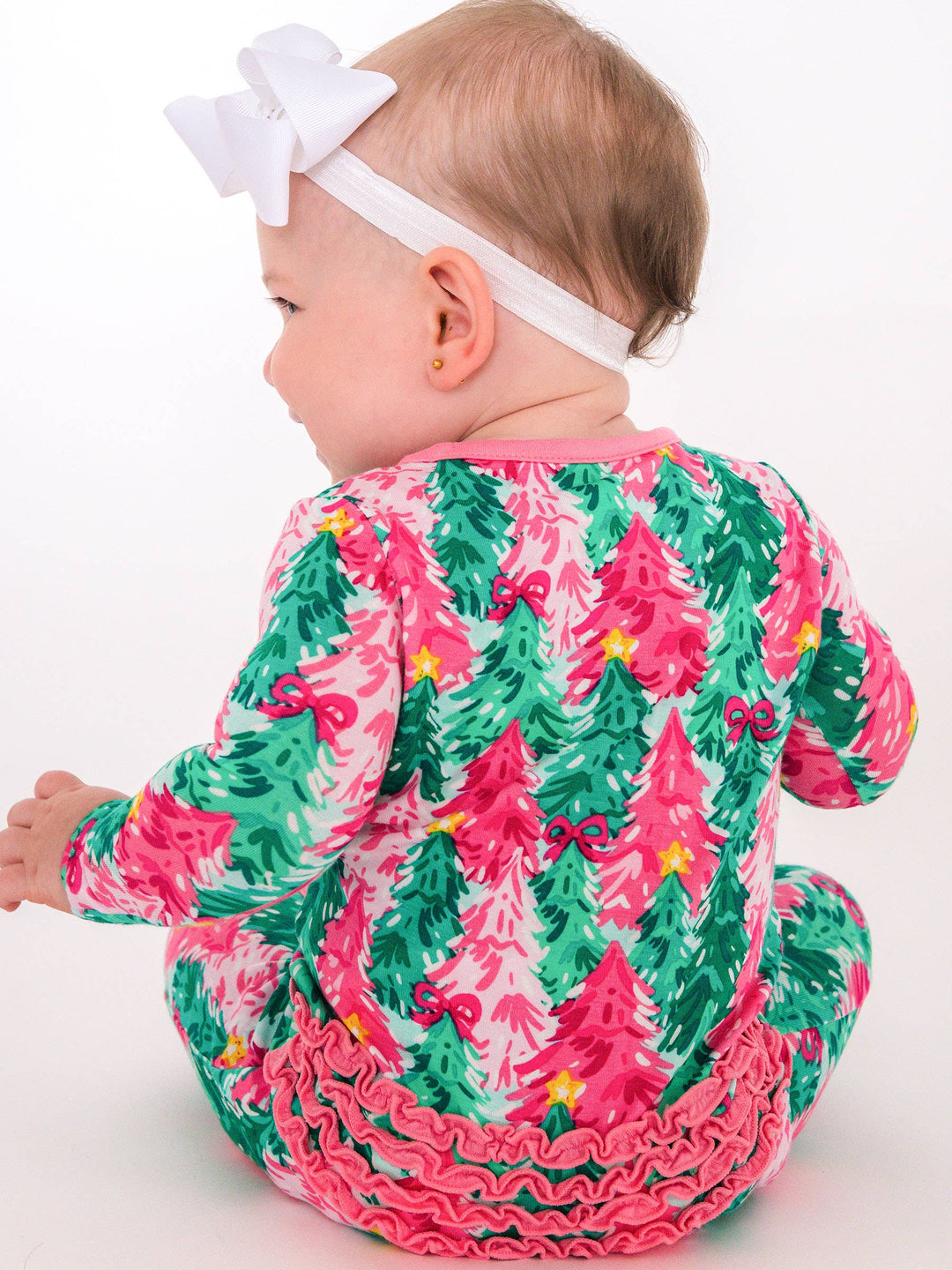 Baby Girls Bamboo Viscose Pink Jolly Grove Footed Ruffle Pajama