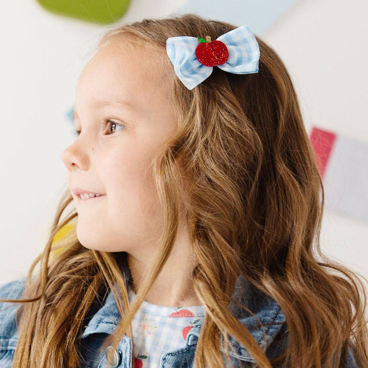 Apple Gingham Tulle Bow Clip Set - Hair Bows