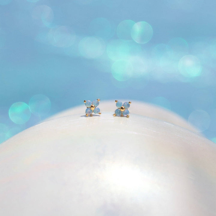 Teeny Tiny Blue Blossom Studs: Gold