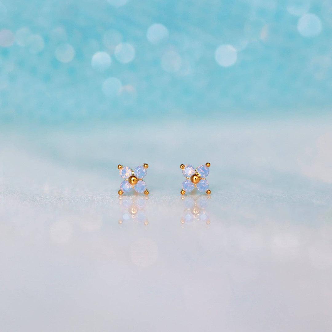 Teeny Tiny Blue Blossom Studs: Gold