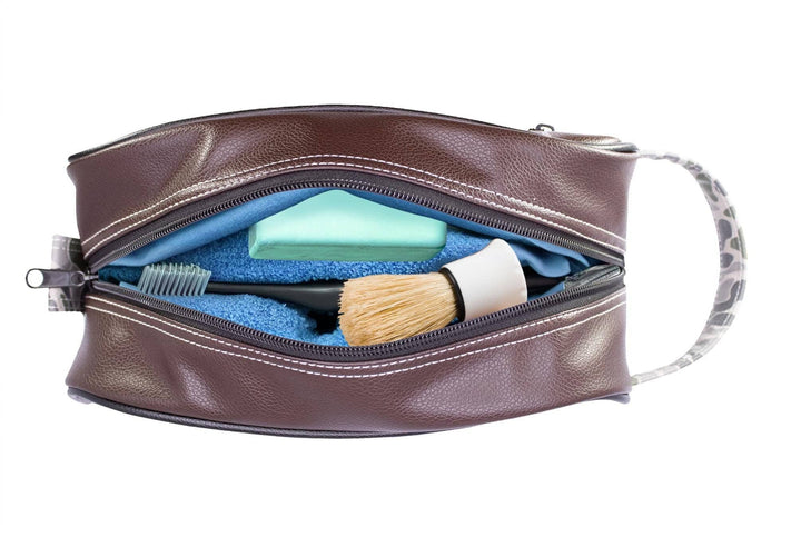 Shot Shell Brown Pebble Old School Camo Men's Toiletry Dopp Bag.: Brown/Tan