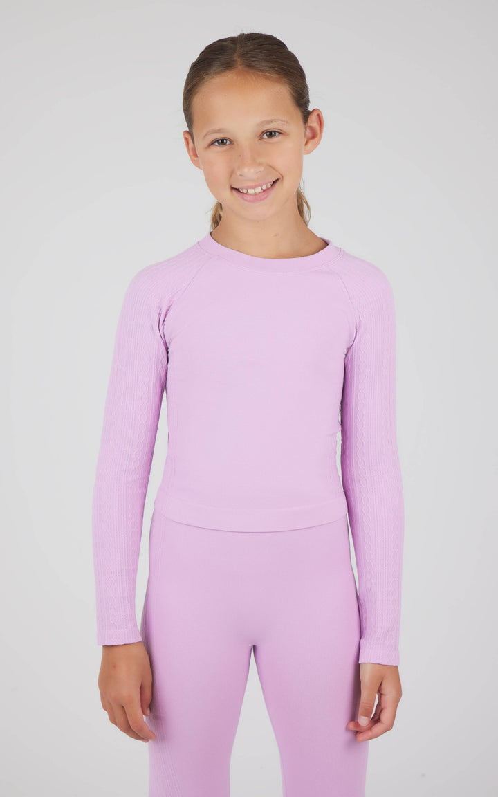 Girls Seamless Cable Textured Crew Neck Top : Blue