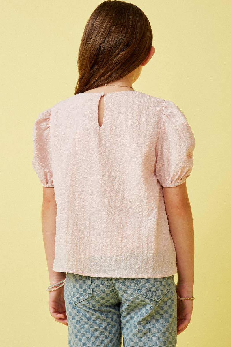 Seersucker Textured Puff Sleeve Top