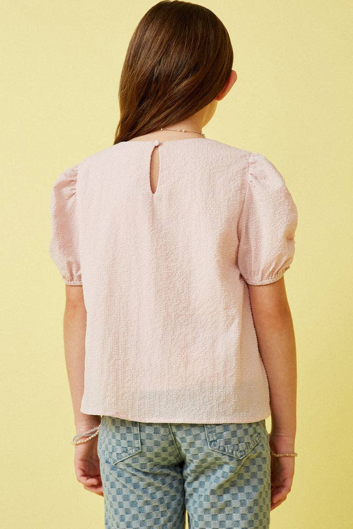 Seersucker Textured Puff Sleeve Top