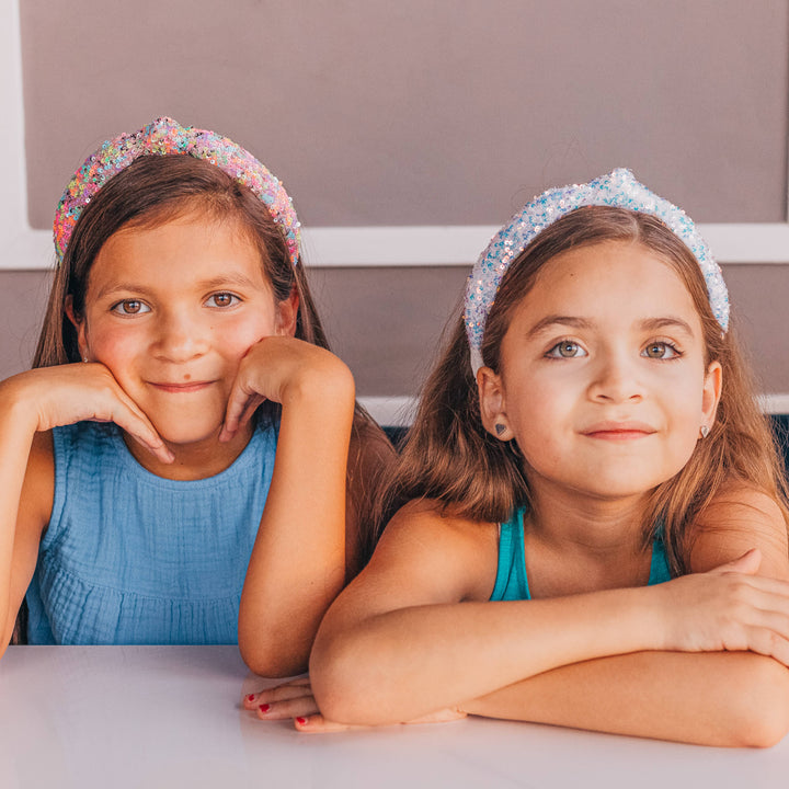 Sparkly Sequin Knot Headband: Rainbow