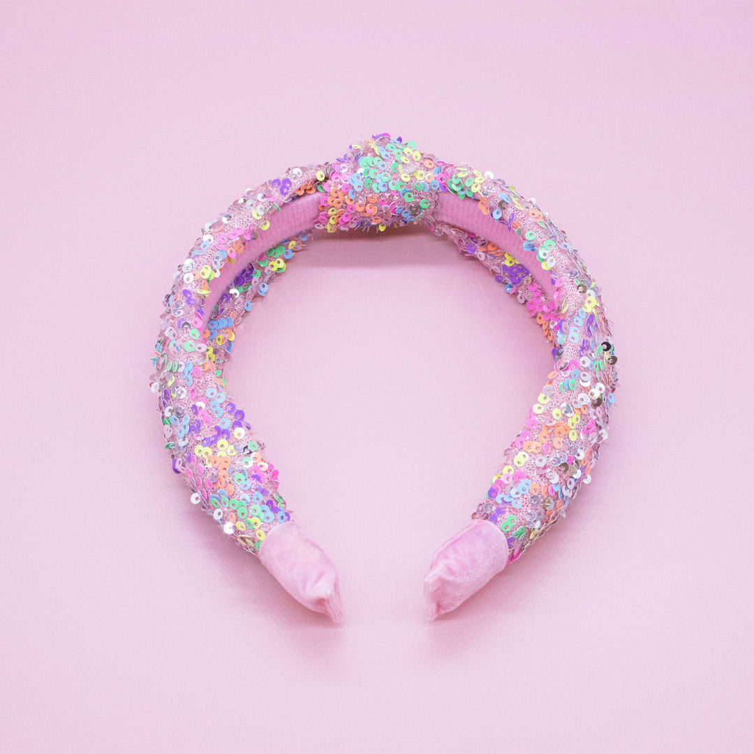 Sparkly Sequin Knot Headband: Rainbow