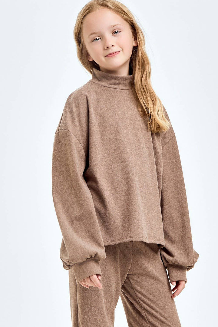 Corduroy Brush Mock Neck Sweater: Mocha