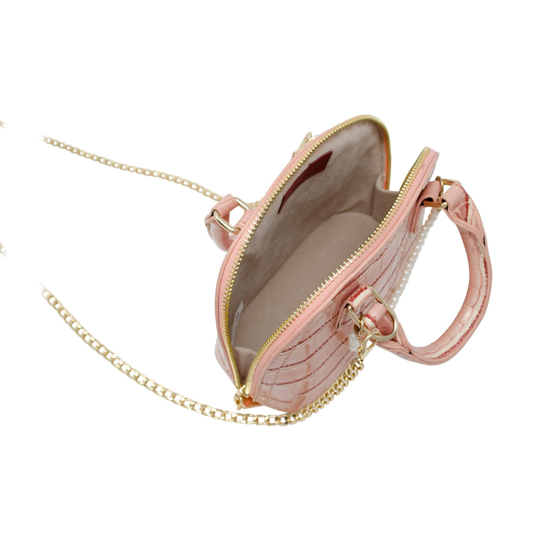 Chic Croc Mini Bag with Pearl Charm: Pink