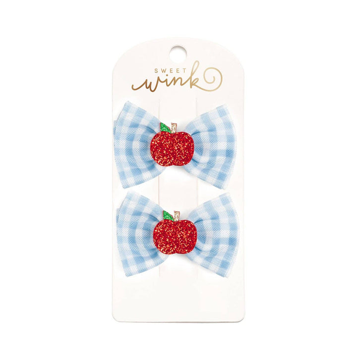 Apple Gingham Tulle Bow Clip Set - Hair Bows