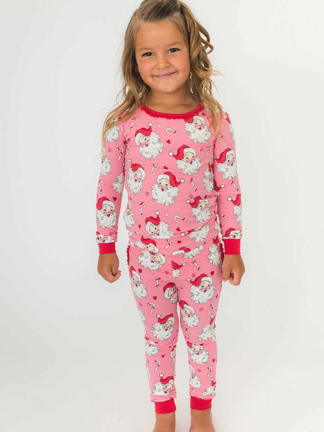 Pink Santa Joy Ruffle Long Sleeve Pajama Set