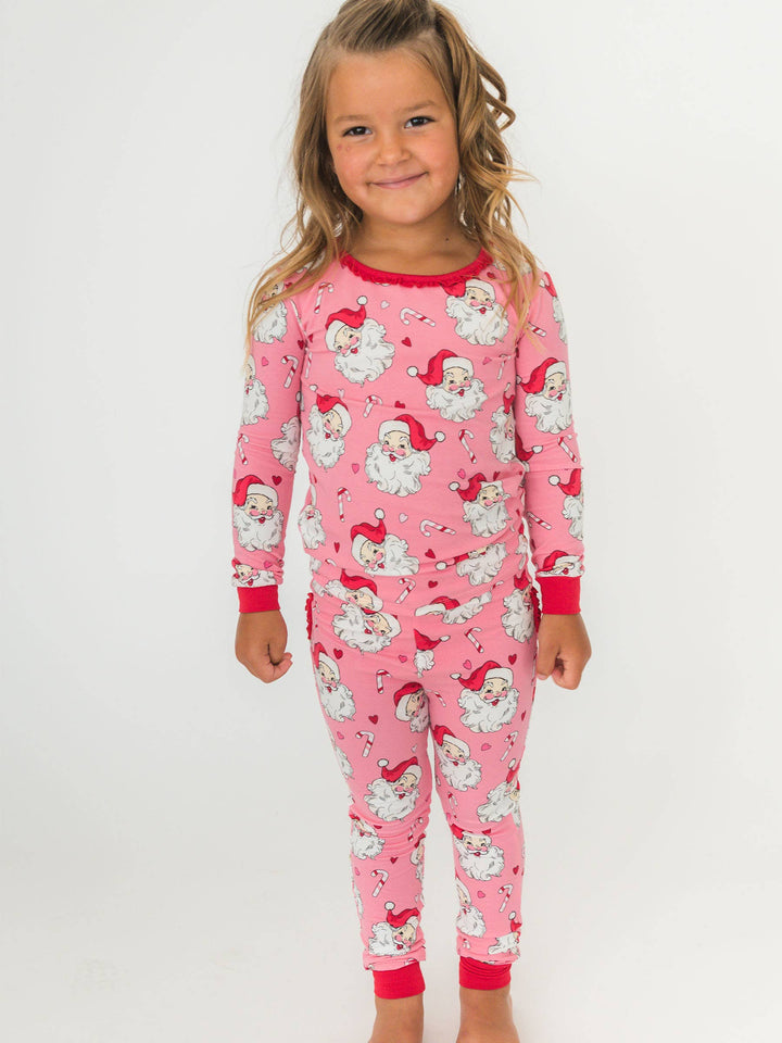 Pink Santa Joy Ruffle Long Sleeve Pajama Set