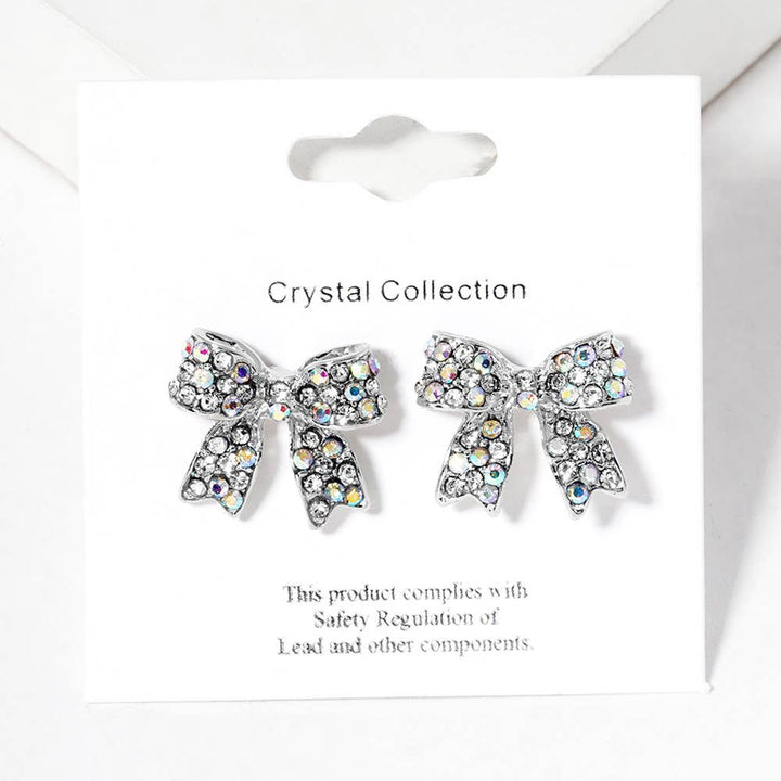 Crystal Rhinestone Pave Bow Stud Earrings