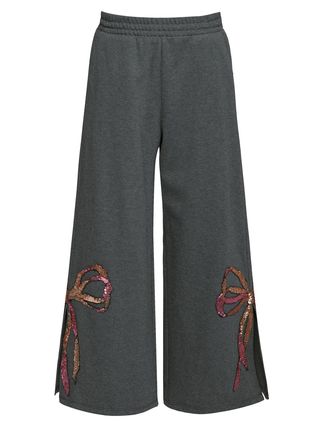 Sequin Bow Knit Pants W/ Side Leg Slits