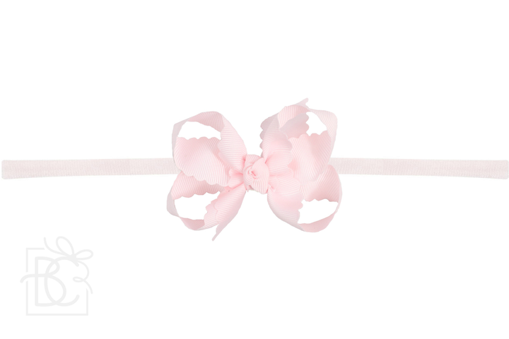 1/4" NYLON PANTYHOSE HEADBAND W/ SCALLOPED EDGE BOW: White