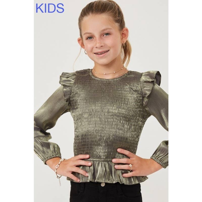 Crushed Satin Top- Olive