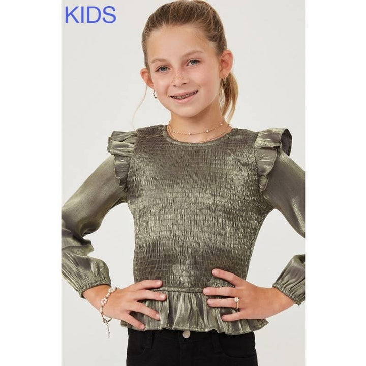 Crushed Satin Top- Olive