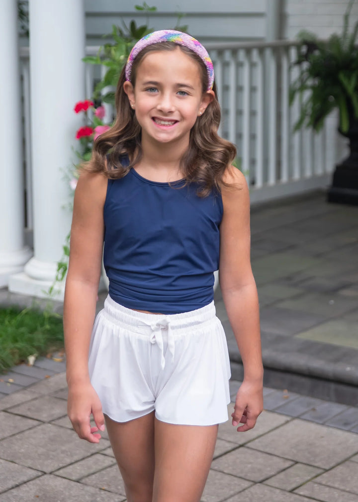 Tween Athleisure Tie Back Top- Navy