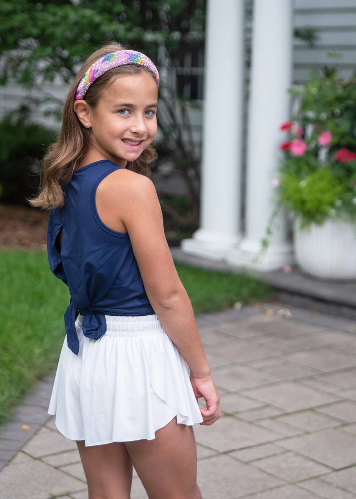 Tween Athleisure Tie Back Top- Navy