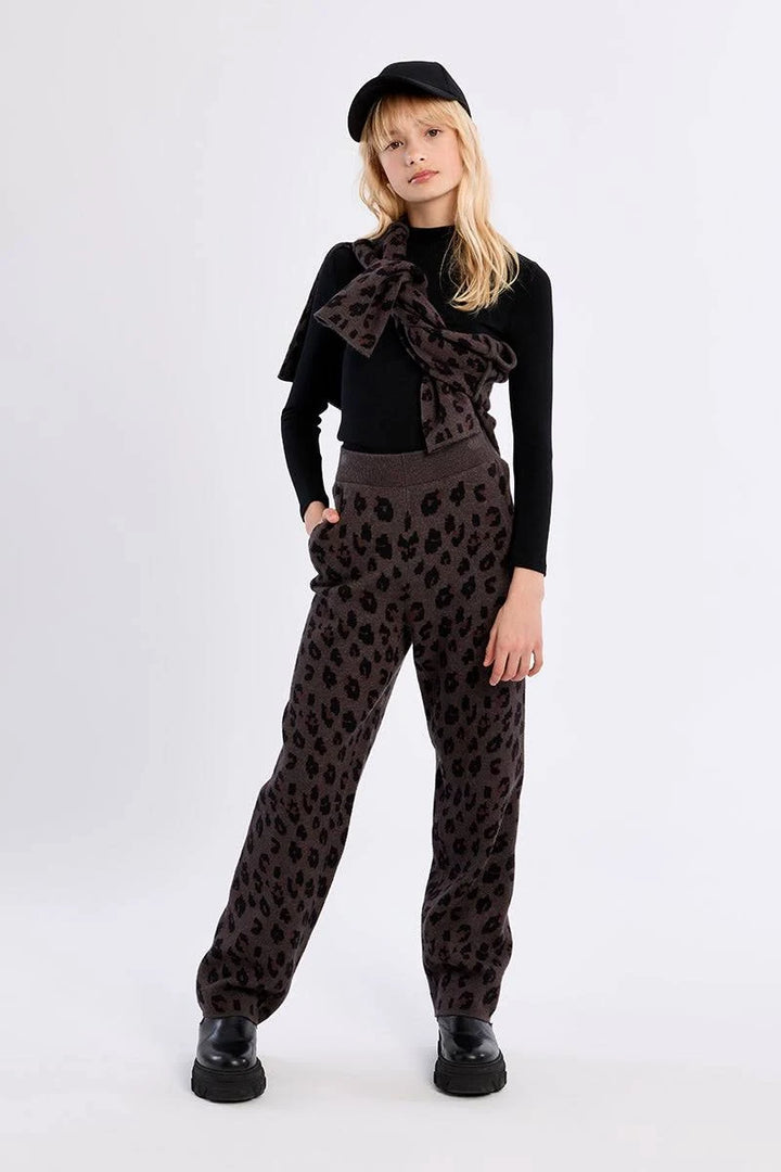 Molly Bracken Girls Knitted Pant Dark Grey Leopard