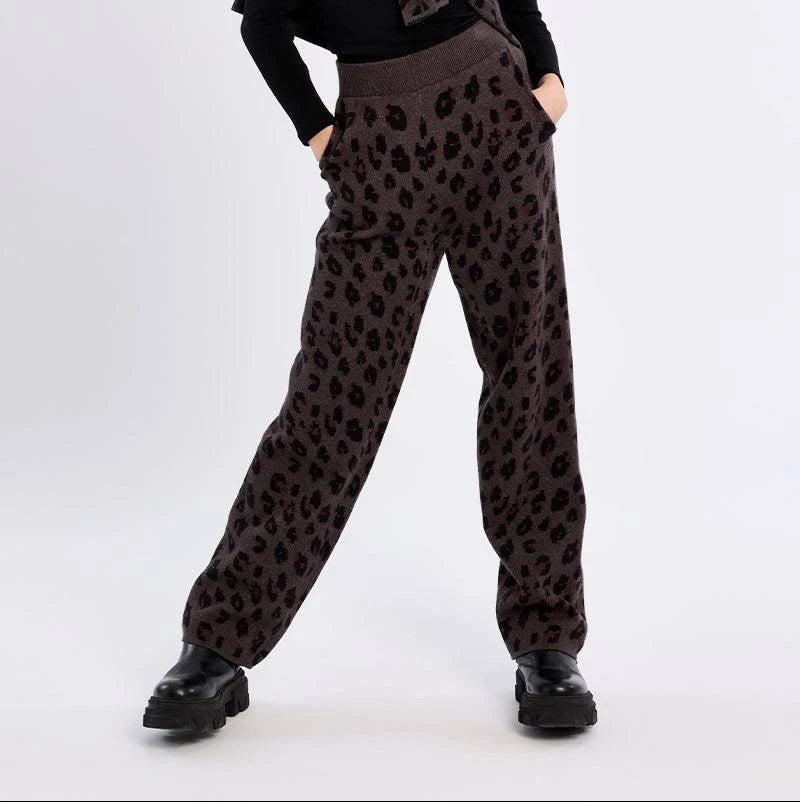 Molly Bracken Girls Knitted Pant Dark Grey Leopard