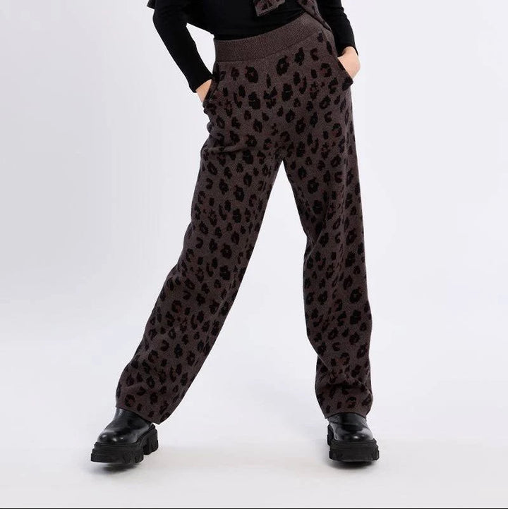 Molly Bracken Girls Knitted Pant Dark Grey Leopard