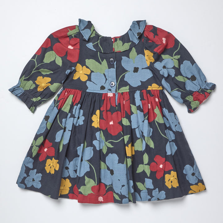 Girls Amara Dress-Navy Hibiscus Floral