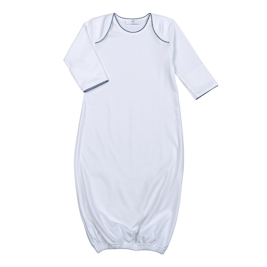 WHITE PIMA GOWN NAVY TRIM