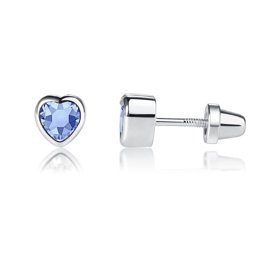 Sterling Silver Birthstone Heart Earrings: December