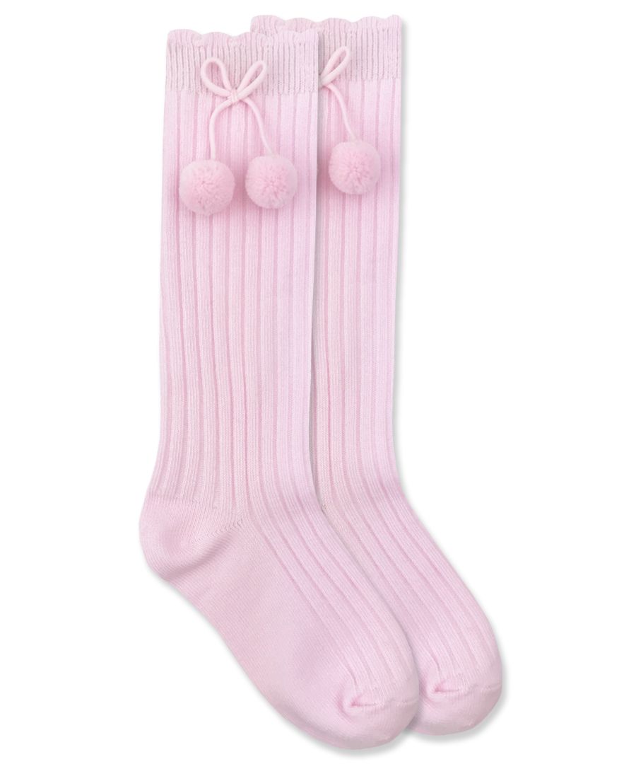 Pink- Pom Pom Knee Highs