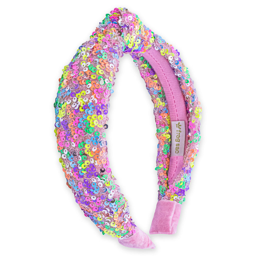 Sparkly Sequin Knot Headband: Rainbow