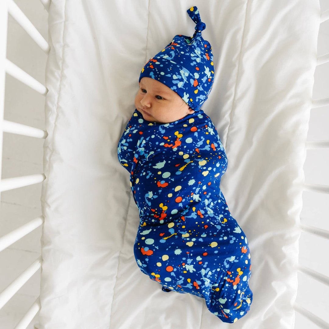 Blue Paint Party Swaddle + Hat Set