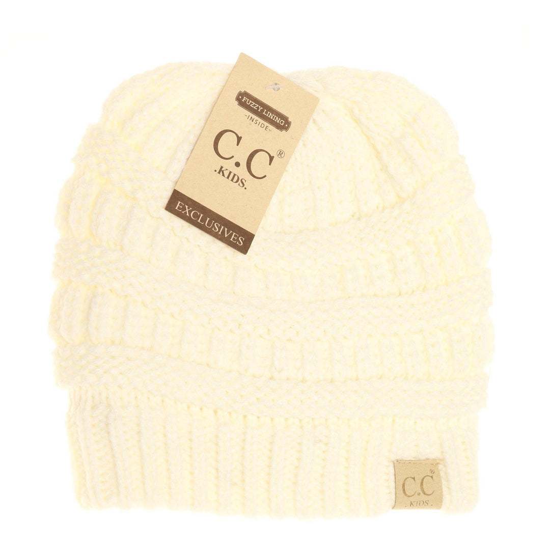 Kids Ivory  Solid Fuzzy Lined CC Beanie