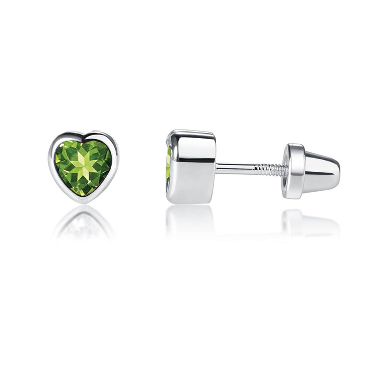 Sterling Silver Birthstone Heart Earrings: August