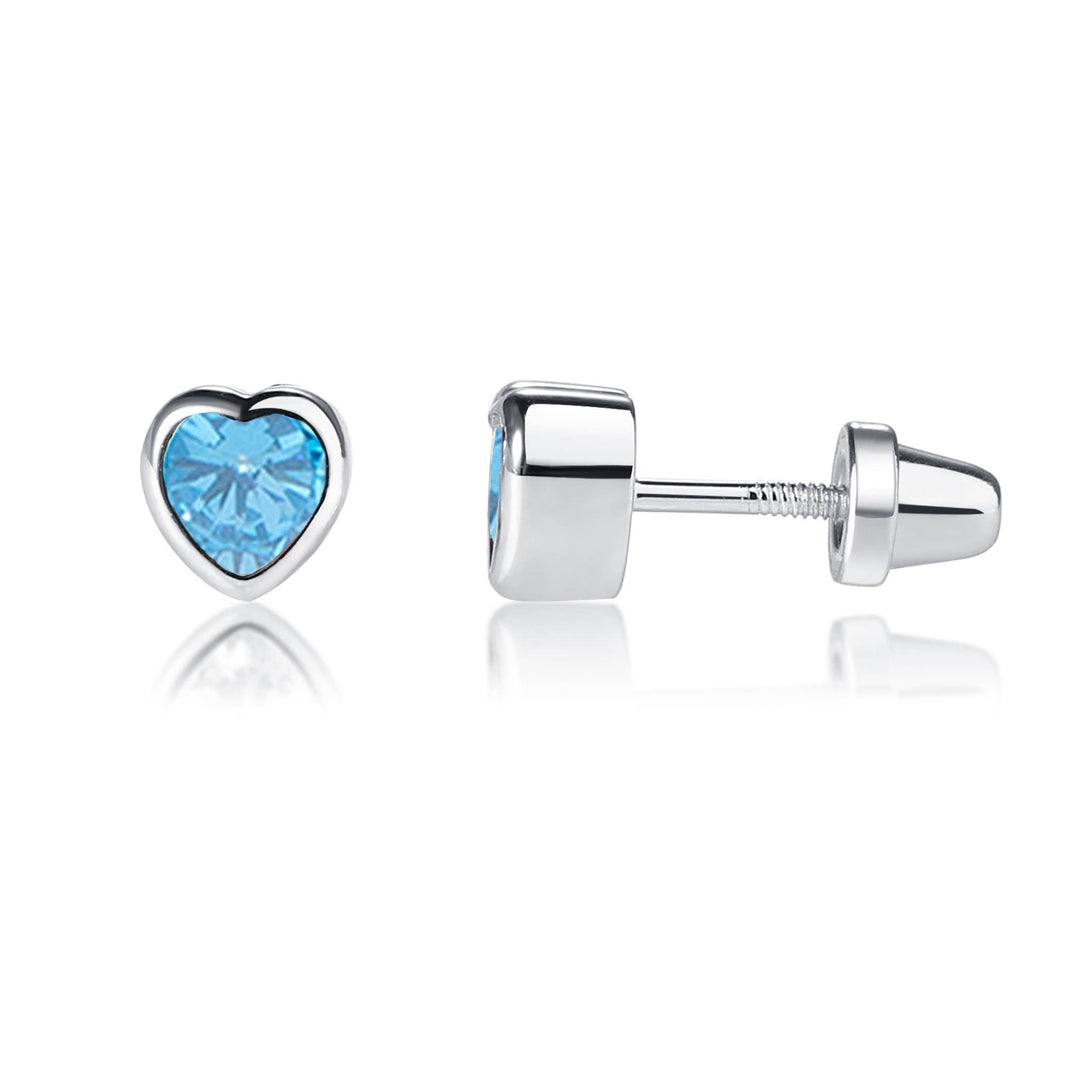 Sterling Silver Birthstone Heart Earrings: March