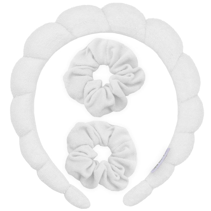 Puffy Terry Cloth Padded Spa Headband with Scrunchies: White