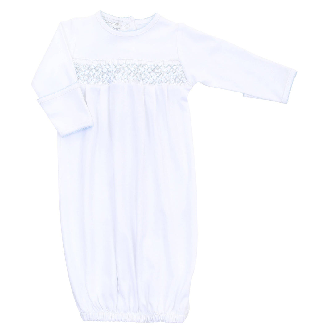 Essentials White w/Blue Smocked Gown