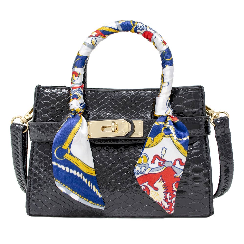 Crocodile Scarf Handbag-Black