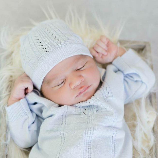 Boys Knit Romper with Hat - White