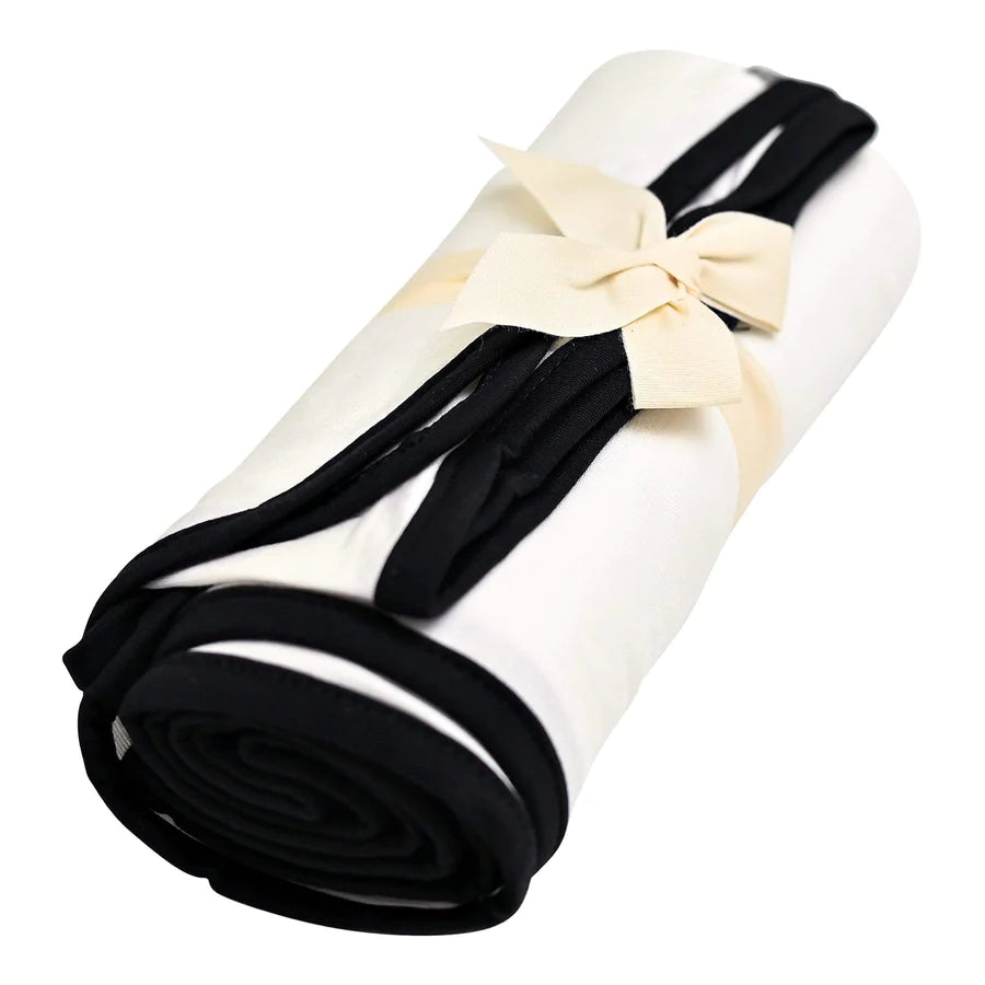 Swaddle Blanket- Cloud/Midnight trim
